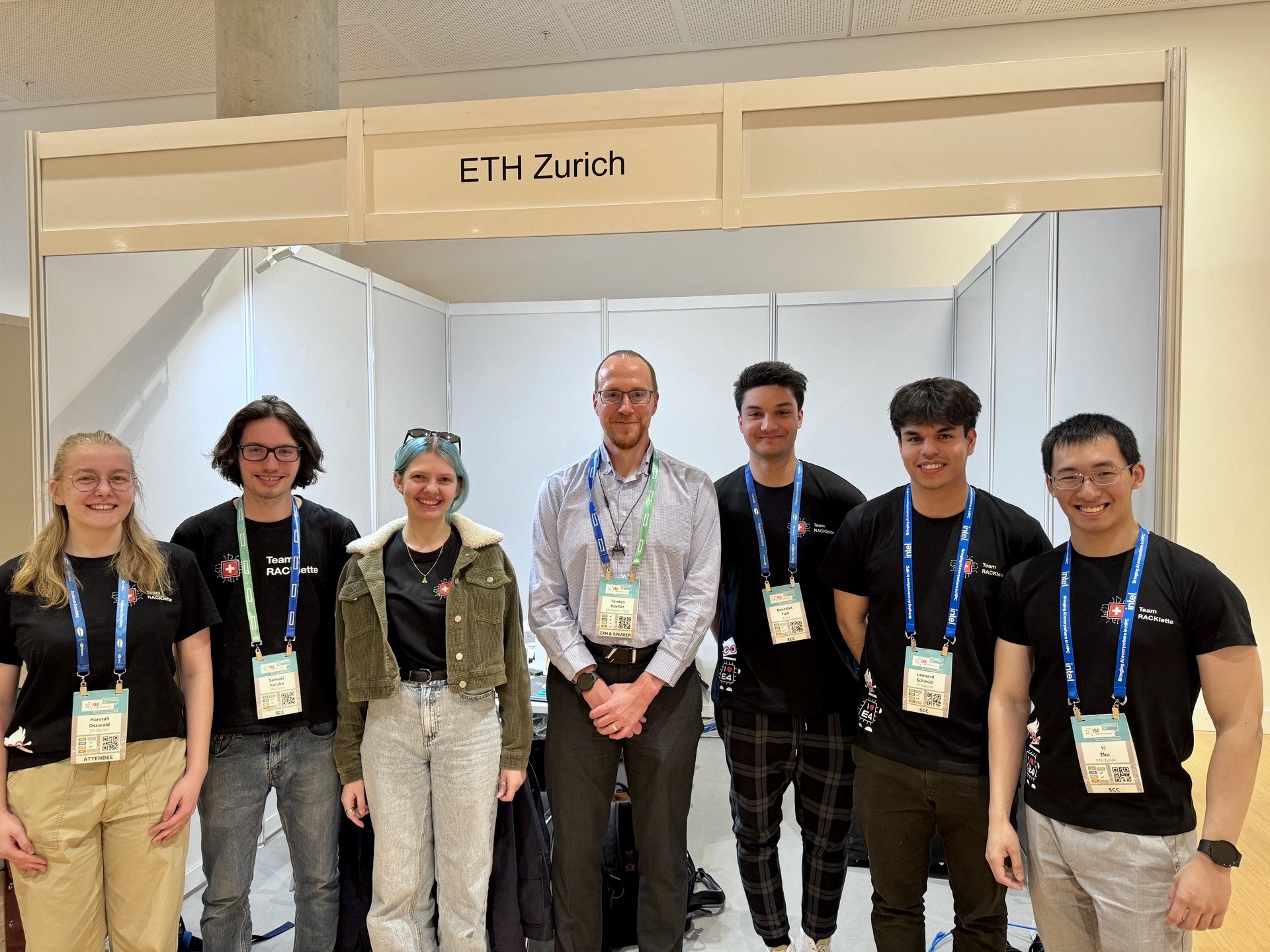 Hannah Osswald, Samuel Karško, Julianne Orel, Torsten Hoefler (advisor), Benedikt Falk, Leonard Schmidt, and Yi Zhu, Hussein Harake (advisor, missing on the picture)